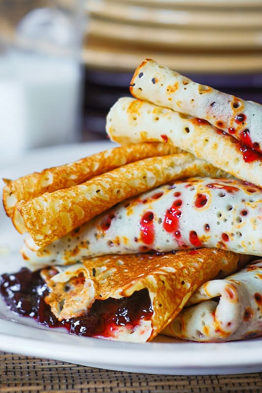 Easy Crepes with Strawberry Preserves