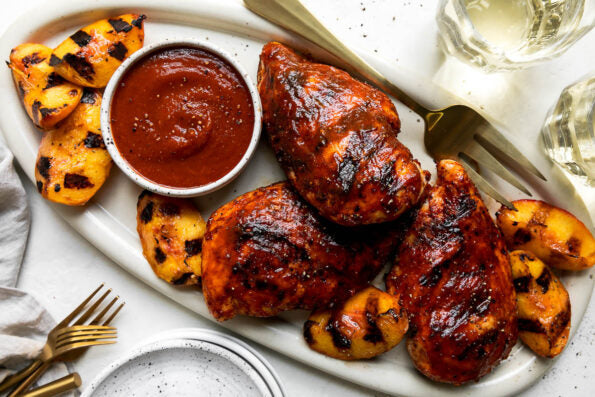 Grilled Peach BBQ Chicken with Peachy BBQ Sauce