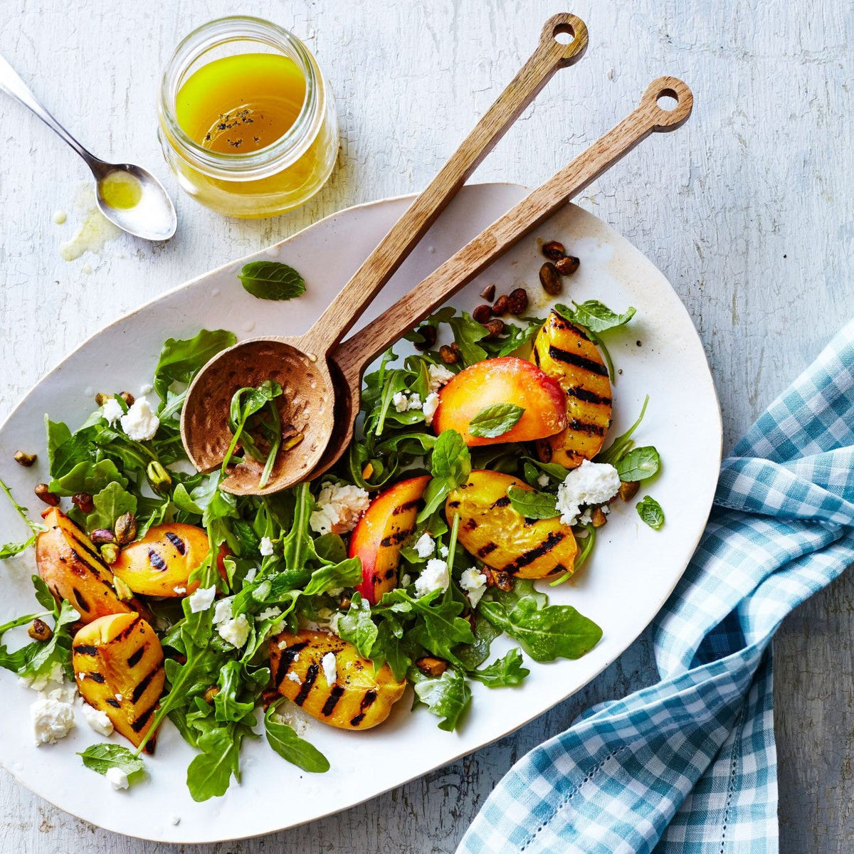 Grilled Peach and Arugula Salad with Feta – Dickey Farms