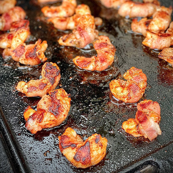 Shrimp, Pineapple, and Bacon in a Cast Iron Skillet