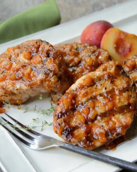 Grilled Pork Chops with Peach BBQ Sauce