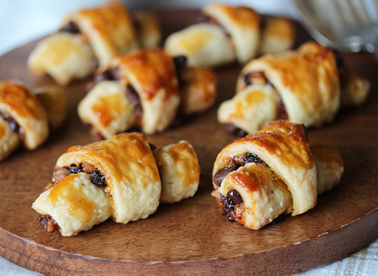 Rugelach - Chocolate Currant Pecan with Peach Pecan Preserves