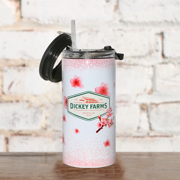 a stainless steel tumbler that says dickey farms on it