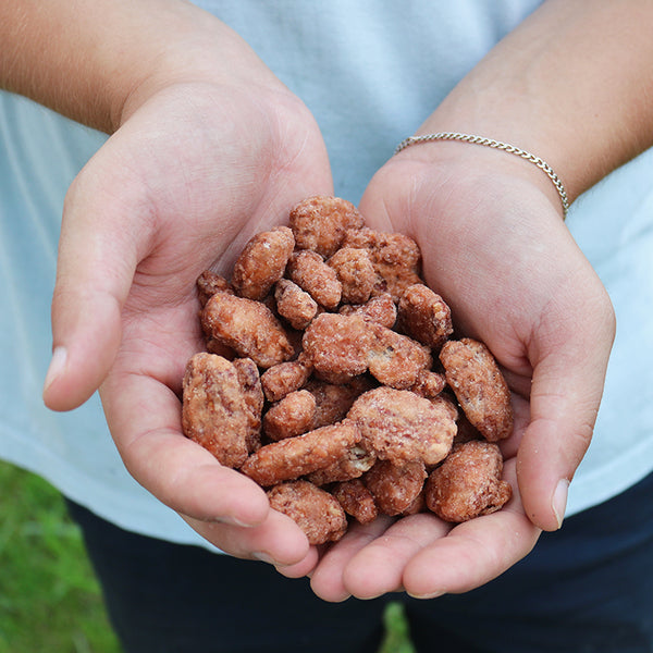 a person holding a pile of nuts in their hands