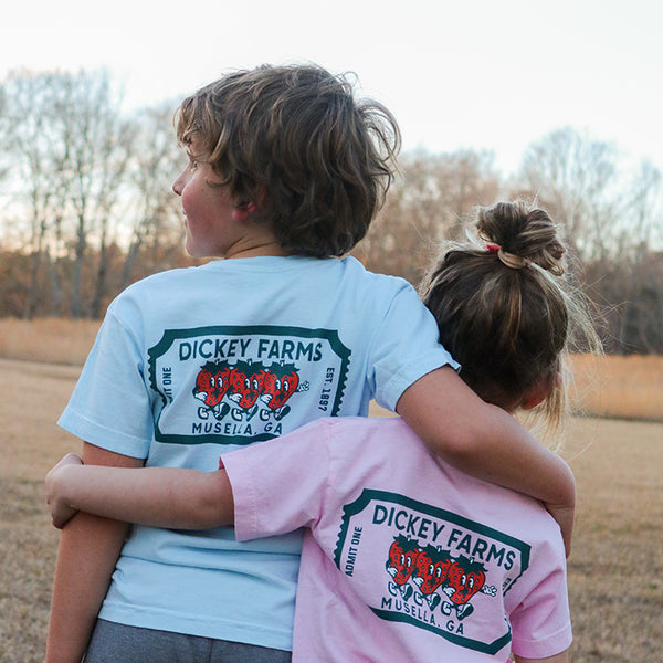 two kids where dickey farms shirts
