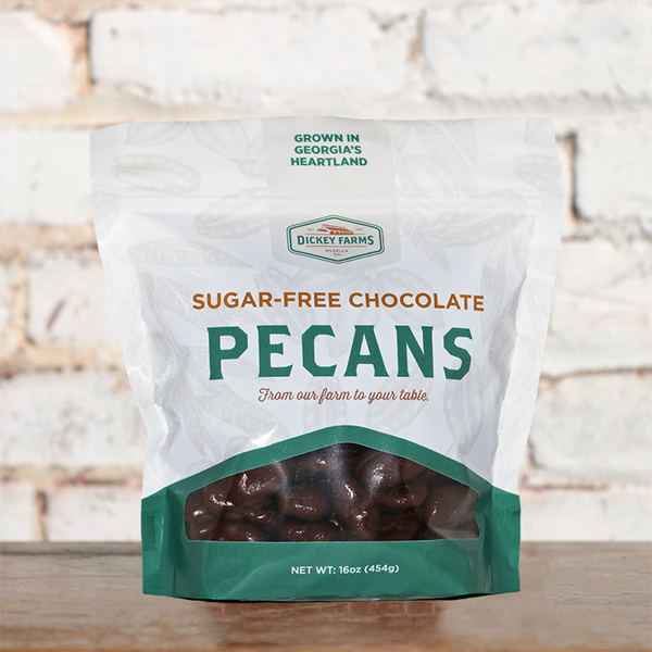 a bag of sugar free chocolate pecans from dickey farms