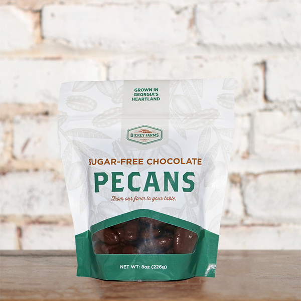 a bag of sugar free chocolate pecans from dickey farms