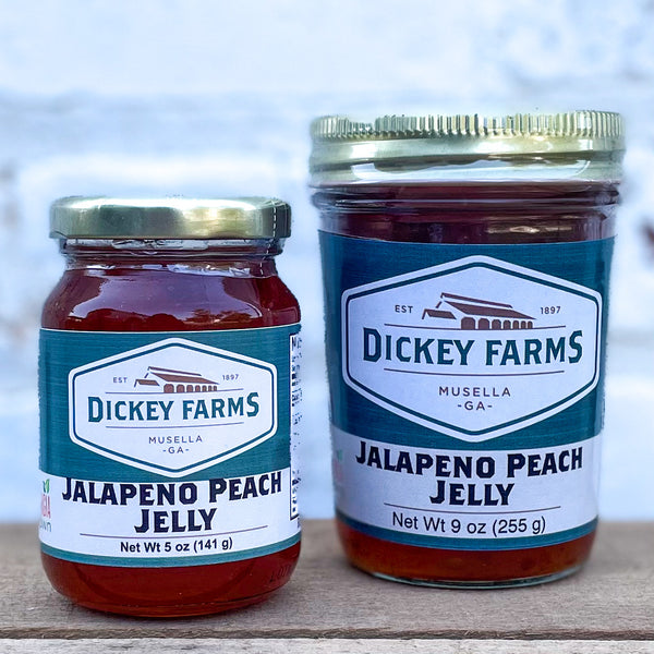 two jars of jalapeno peach jelly from dickey farms