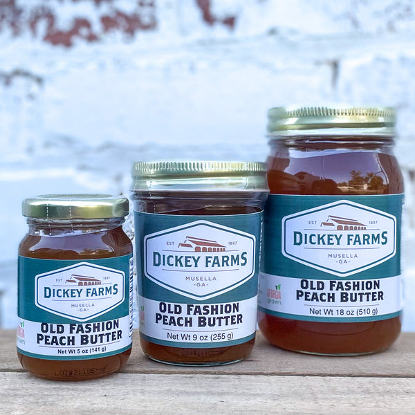three jars of old fashion peach butter from dickey farms