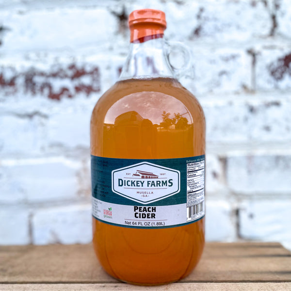 a bottle of peach cider from dickey farms
