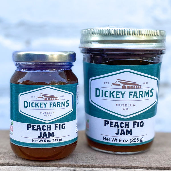 two jars of peach fig jam from dickey farms